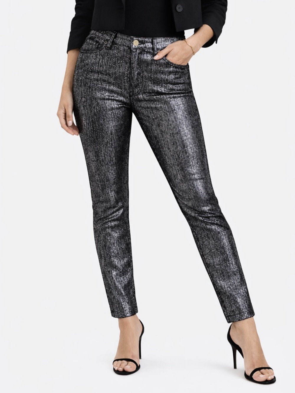 7 For All Mankind Easy Slim Metallic Black Silver Jeans Size 29